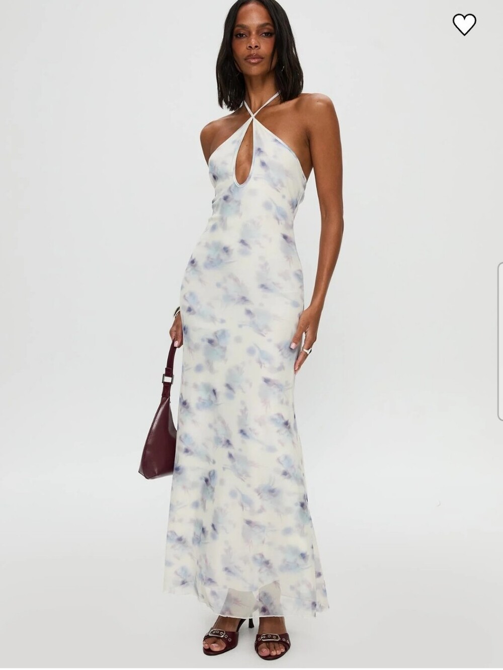 Princess Polly Walk On Water Cream & Blue Halter Keyhole Maxi Dress - Picture 2 of 5
